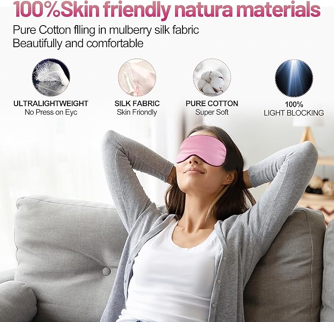 Sleep Mask, Silk Eye Mask for Sleeping with Adjustable Strap, Blindfold Eyeshade for Men & Women, Comfortable & Soft Eye Cover Eyeshade for Night Sleep (Rose Pink)