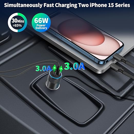 [Apple MFi Certified] iPhone 17 Car Charger Fast Charging, Braveridge 2Pack 75W USB-C PD&QC Power Cigarette Lighter + Type-C Braided Cable for iPhone 17/17 Air/17 Pro/17 Pro Max/16 Pro/15/Galaxy/Pixel