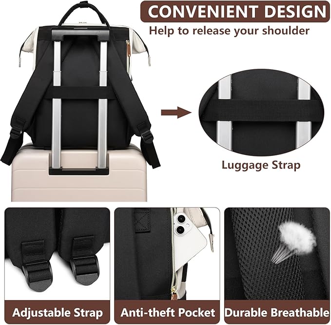 Focdod Laptop Backpack for Women Work: Travel Backpack for Teacher Nurse 15.6 inch Laptop Bag Large Capacity BackPack Purse College Bookbag Computer Back pack Casual Daypack for Business