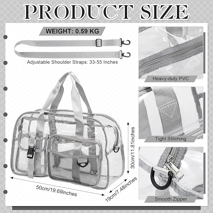 Abbylike Clear Bag Large Heavy Duty Tote for Stadium Events 20" Duffle Transparent Gym Bag for Sport Event Travel Makeup Work