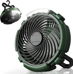ASNUG Camping Fan with LED Lantern, 6000mAh Battery Operated Rechargeable Fan, 3 Speeds,180° Rotation, Portable Desk Fan with Hanging Hook, Tent Fan for Travel Camping Outdoor Fishing