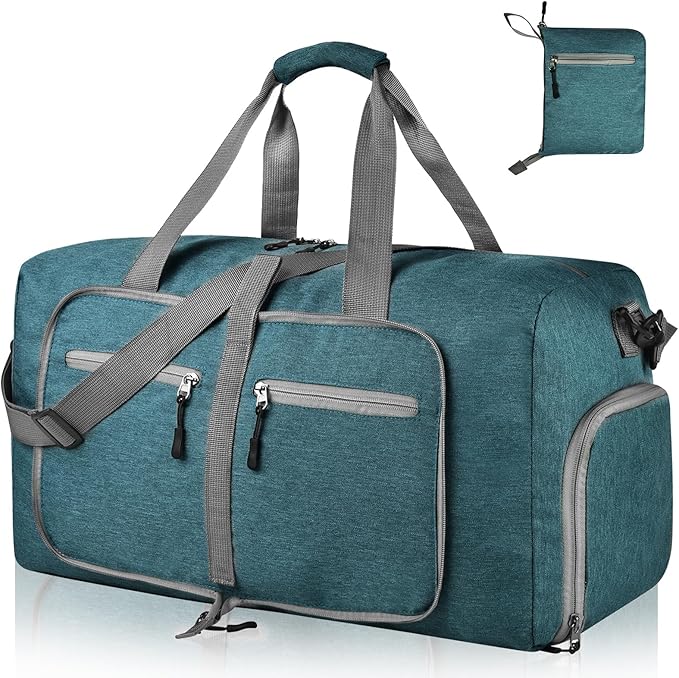 Dimayar 40L Travel Duffle Bag for Men Women - Foldable Duffel Bag with Shoes Compartment - Overnight Bags Waterproof & Tear Resistant(Green)