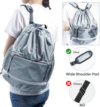 Swim Beach Sports Drawstring Backpack - Gym Bag with Shoes Compartment and Waterproof Pocket for Gym Accessories, Swim Essentials - Kids Mens Beach Workout Bag