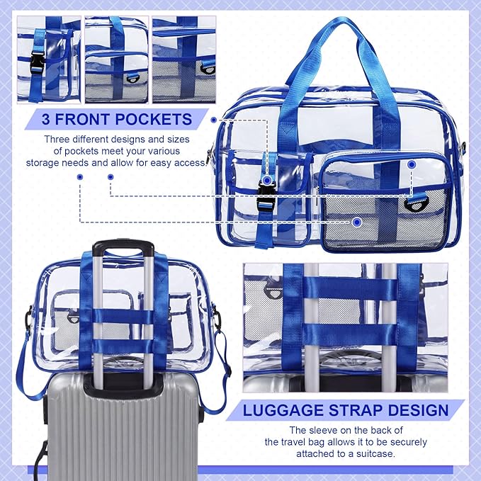 Abbylike Clear Bag Large Heavy Duty Tote for Stadium Events 20" Duffle Transparent Gym Bag for Sport Event Travel Makeup Work