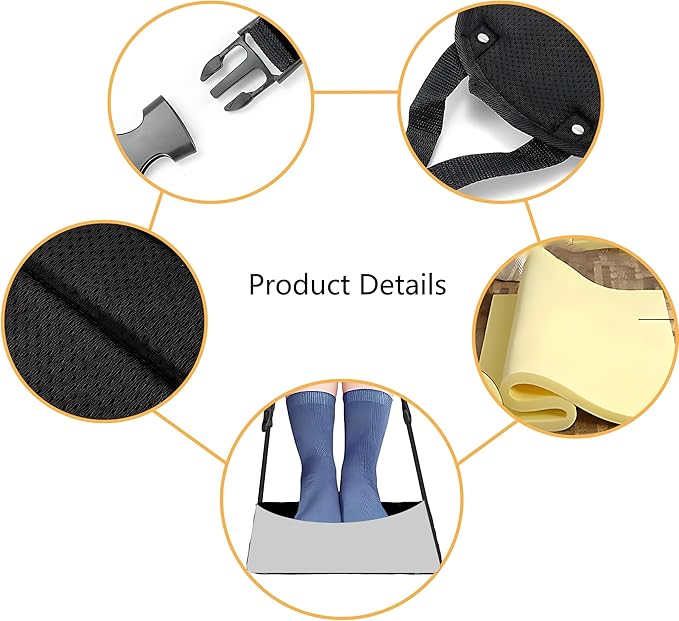 Airplane Foot Hammock Ajustable Foot Hammock For Plane Travel Comfort Travel Essentials Portable Airplane Foot Rest,Long Flight Accessories (Grey, 2 Pack)