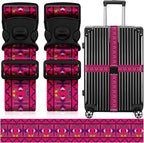 2 Pack Luggage Straps for Suitcases, Adjustable Travel Belt with Double Lock and Quick Release Buckle, Heavy Duty Nylon Bag Packing Strap, Bright Identifiers Business Travel Accessories-Pink Totem