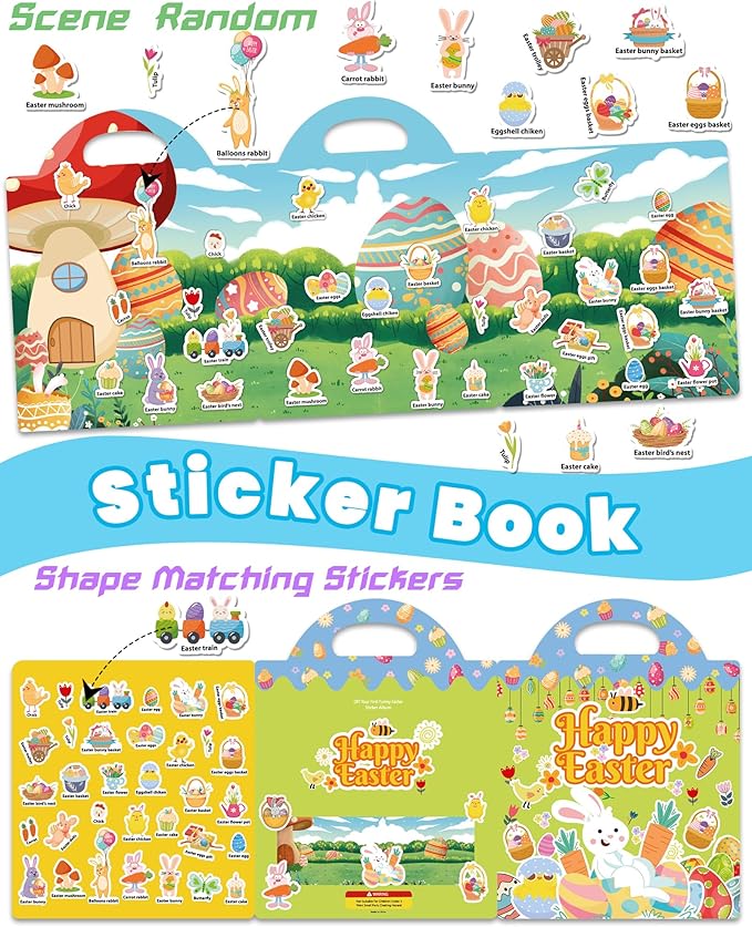 Walenced Reusable Sticker Book for Toddlers, Stickers for Kids, Toddler Sticker Book, Toddler Craft Activities, Toddler Travel Toys Boy Girl Birthday Gifts