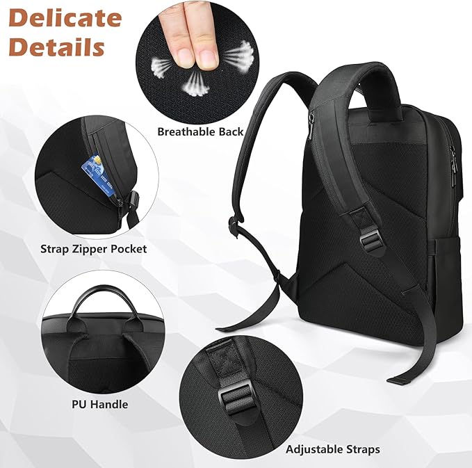 hk Slim Laptop Backpack for Men Women, Lightweight Business Backpacks 15.6 Inch Water-resistant Computer Bag for College Work Daily