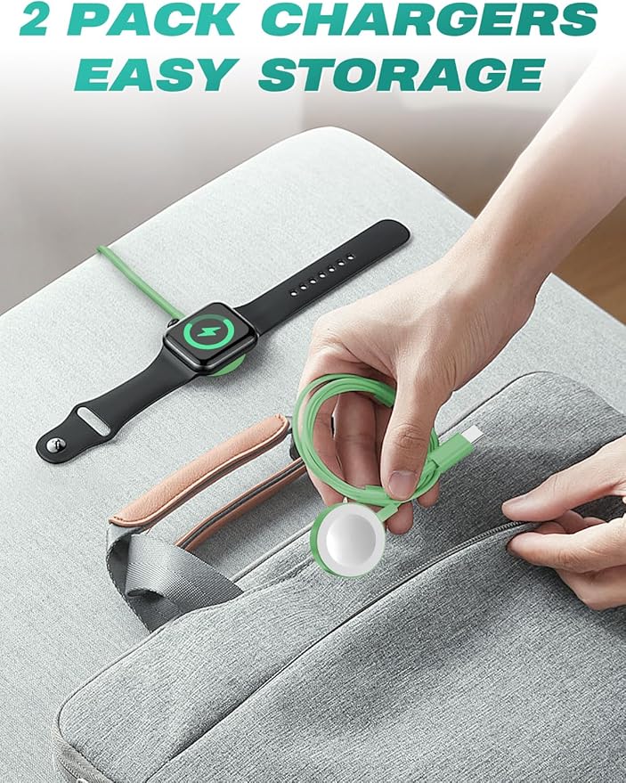 Amasuki 2Pack USB C for Watch Charger Magnetic Charger Wireless Portable Compatible with Watch Ultra2 Ultra Series 10/9/8/7/6/SE/SE2/5/4/3/2/1-[1m/Green]