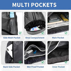 JELUTAR Drawstring Backpack Gym Bag with Shoes Compartment for Soccer, Basketball, Swim, Water-Resistant String Backpack Beach Cinch for Women Men, Dark Grey