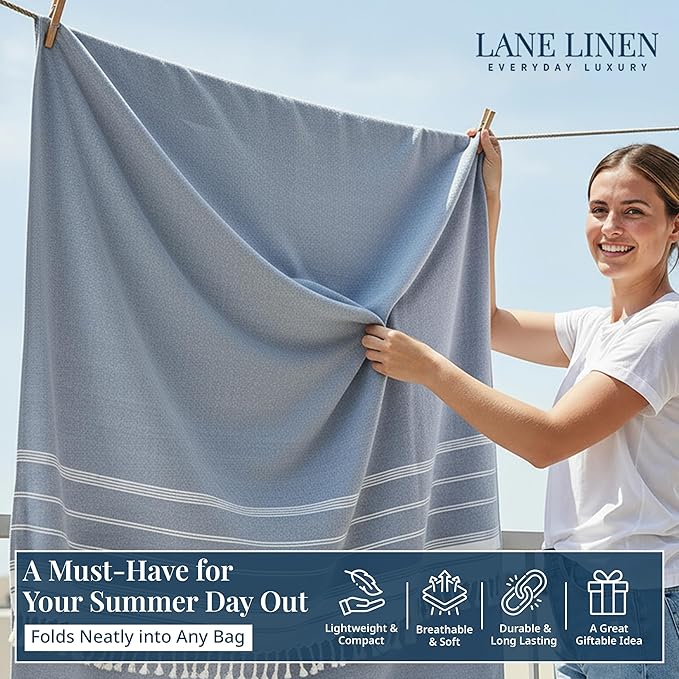 LANE LINEN Camping Blanket - Large Beach Towel, Beach Accessories with Oversized Comfort (82"x82"), Sandproof, Perfect for Seaside Adventures, Park Gatherings, or Family Beach Days – Navy Blazer