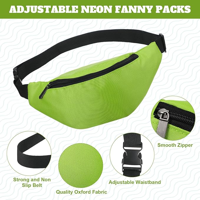 Saintrygo 20 Pcs Neon Fanny Pack Bulk, 90s 80s Fanny Pack Adjustable Waist Bags, Vintage Bag, Oxford Cloth for Workout Traveling Running Bachelor Party Favors Women Men (Bright Color)