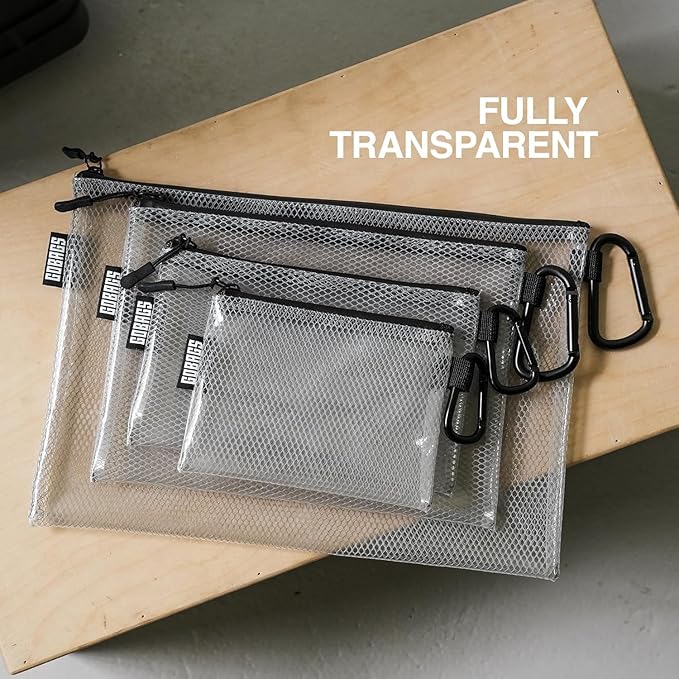 GOBAGS Air Production Extra-Small Clear Zipper Pouch (4‑Pack) – Cable Organizer & Travel Gear Bag for Electronics, Camera Accessories, Tool Pouch & Small Tech Storage