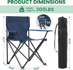 4 Pack Folding Camping Chairs for Adults, Foldable Portable Beach Chairs with Carry Bag & Cup Holder, Compact Design for Camping, Beach, Picnics, and Fishing Supports 300LBS（Navy）
