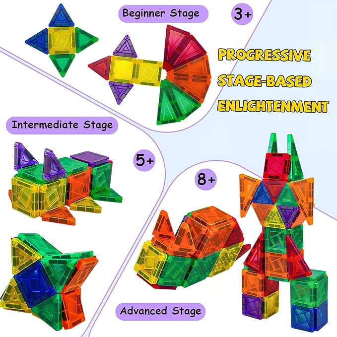 Mini Magnetic Tiles,42PCS Magnetic Building Blocks with Metal Storage Box,STEM Toys for Kids Ages 3+,Sensory Toys for Kids with Autism
