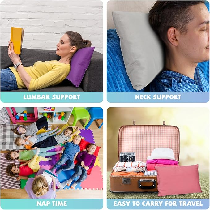 Kigley 12 Pack Mini Pillows for Daycare 9.1 x 13.8'' Small Travel Pillow Bulk Soft Breathable Cotton Pillow for Nap Travel Pet Neck Lumbar Purse Insert (Dark Color)