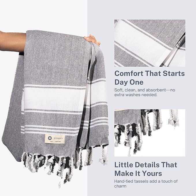 Cotton Turkish Beach Towel with Towels Oversized 36"x72" Pool Absorbent Extra Large Quick Dry Sand Travel Towel (Grey, 2 Pack)