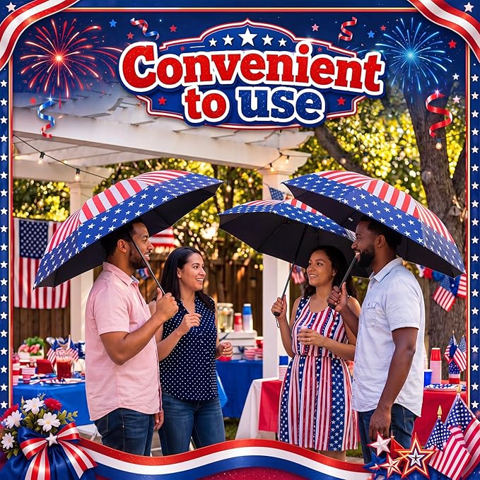 6 Pcs Patriotic American Umbrellas Red White Blue 4th of July Umbrellas with 8-Rib and Black Coating, Windproof