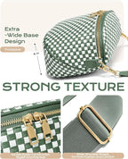 Trendy Woven Checkered Crossbody Bum Bag for Women，PU Leather Checkered Purse Fanny Packs Belt Bag (Woven Bum Bag - Bean Green White)