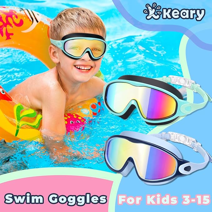 Keary 2 Pack Kids Swim Goggles for 3-15 UV Protection Anti-Fog Pool Water Swimming Goggles For Boys Girls Youth Toddler