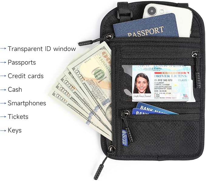 Neck Wallet,Travel for Passport Holder Neck Pouch Wallet RFID Blocking Men Women with Adjustable Neck Strap