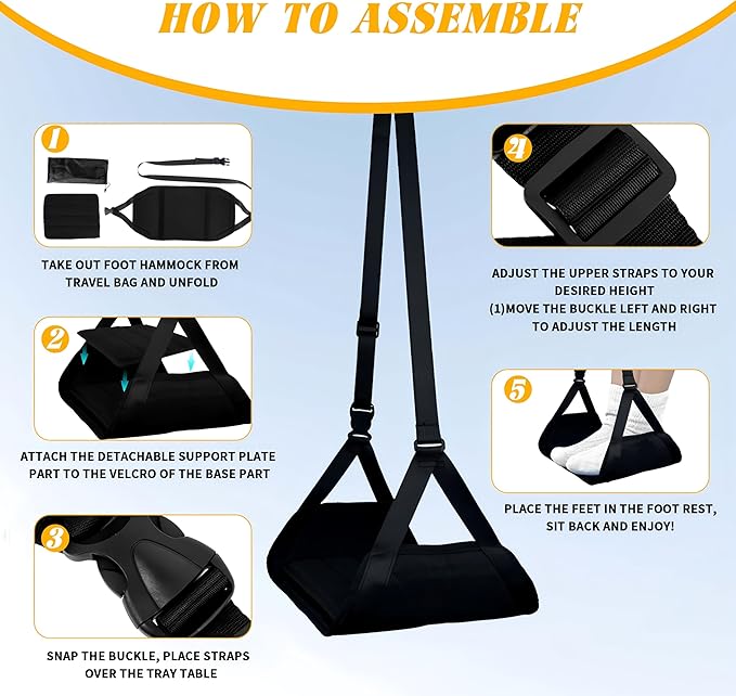 Airplane Foot Hammock,Airplane Footrest,Desk Feet Hammock to Relax Your Feet,Portable Foot Hanger for Airplane Travel Accessory for Long Trip w/Memory Foam&Hardboard,Ideal for Pain and Swelling Relief