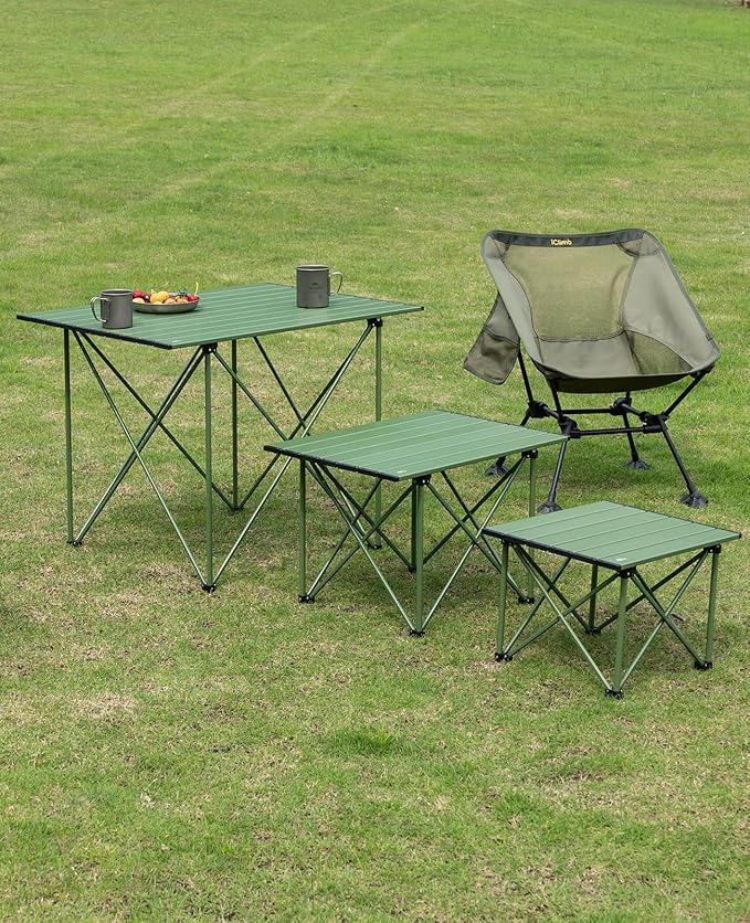 iClimb Ultralight Compact Camping Folding Beach Chair with Anti-Sinking Large Feet and Back Support Webbing (Green- Square Frame)