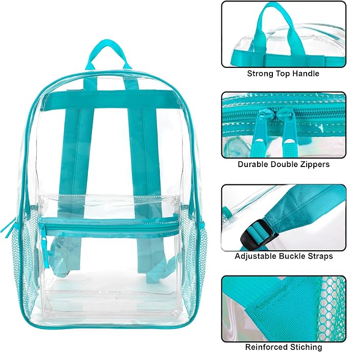 Trail maker Clear Backpack Heavy Duty with Padded Straps, Side Pockets for Kids, Boys, Girls, School, Stadium Approved Events