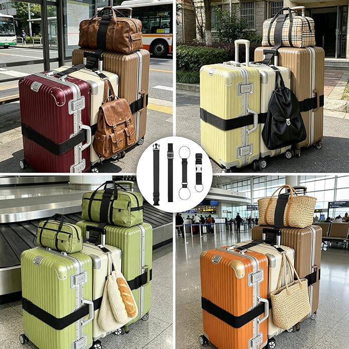 6PCS Luggage Straps for Suitcases, Adjustable Elastic Bungee Strap, Connect Up to 3 Suitcases, Luggage Connector Strap for Extra Bags, Travel Essentials for Carry-On and Backpacks