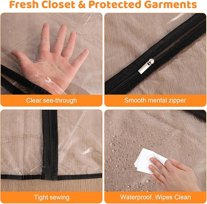12 Pack Garment Bags 60 * 100cm, 40in Full Clear Garment Covers, Suit Storage Bags, Dress Organizer Bags Used To Protect Shirts, Winter Coats, Jackets