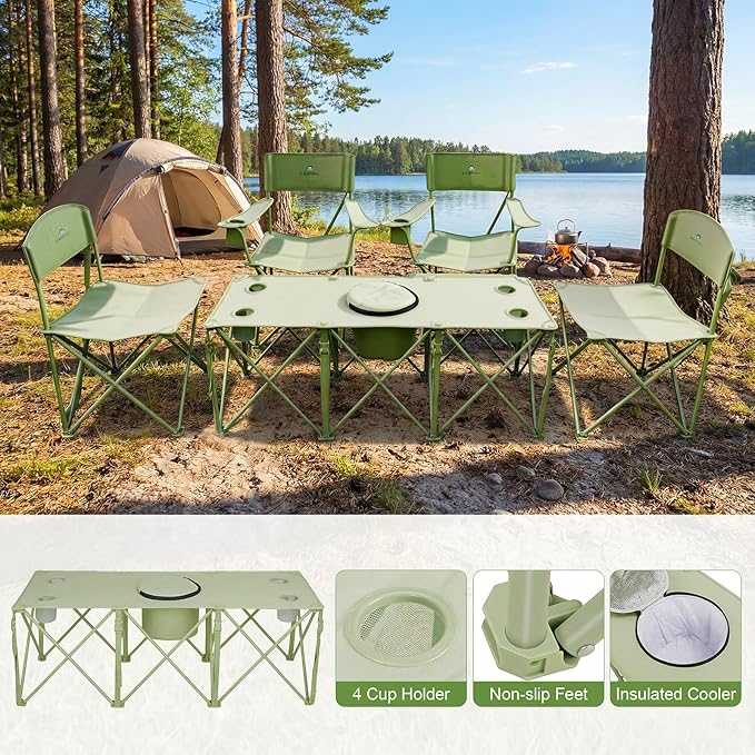 Camping Chair Set of 3, Outdoor Folding Camping Chairs for Heavy People with Cup Holder & Carry Bag,Collapsible Chair Include One Sofa Chair and Two Single Chair,Support up to 500lbs