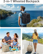 TOURIT Insulated Rolling Cooler Backpack, Leakproof Waterproof Beach Cooler Bag with Wheels and Handle, Outdoor Camping Picnic Travel