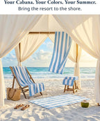 LANE LINEN 100% Cotton Beach Towel- Pack of 4 Beach Towels Set, Cabana Stripe Pool Oversized Beach Towels for Adults (30" x 60”), Highly Absorbent, Large Beach Towel, Quick Dry Towel - Light Blue
