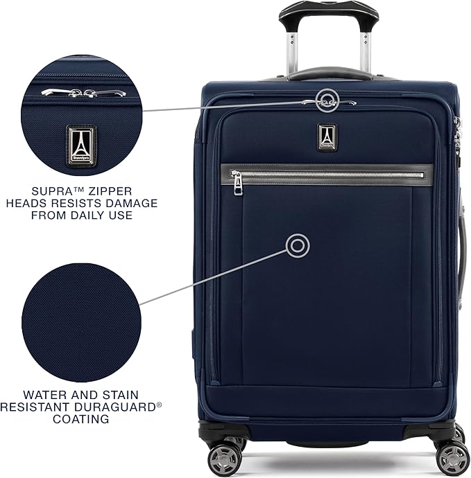 Travelpro Platinum Elite Softside Expandable Luggage, 8 Wheel Spinner Suitcase, TSA Lock, Men and Women, Dark Blue, 2-Piece Set (21/25)