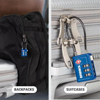 Brinks TSA Accepted Indicator Luggage Lock, Blue - Resettable 3-Dial Combination, 2.5 inch Long Cable Shackle, New More Secure TSA008 Key, 4 Pack