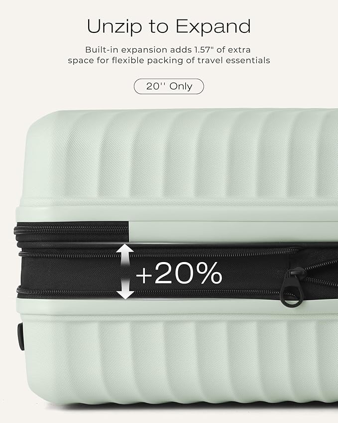 Coolife Luggage 3 Piece Set Hardside Lightweight Suitcases: Upgraded Durable PC Travel Luggage with Dual Spinner Wheels & TSA Lock, 20/24/28 (20'' Expandable Only), Light Green