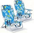 2 Pack Lightweight Portable Camping Beach Chair for Adult, Outdoor Lay Flat Folding Beach Chairs with 5 Positions, Backpack Beach Chair with Towel Bar, Zipper Pouch, Cup Holder, Hawaiian Style