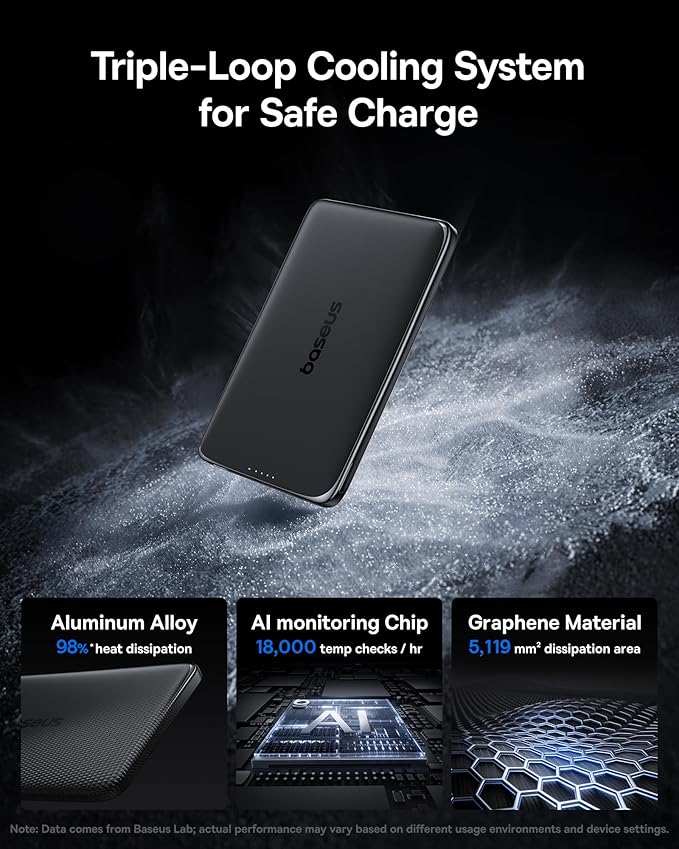 Baseus Picogo Power Bank, 0.3" Ultra Slim 5000mAh MagSafe Battery Pack, Upgraded CCC Certified and Polished Alloy Magnetic Portable Charger, Wireless Charger for iPhone 17/16/15/14/13/12