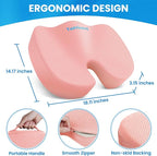 TushGuard Seat Cushion for Office Chair Memory Foam Non-Slip Cushion Back, Relief Chair Pad, Butt Pillow for Office Chair, Car, Computer Desk, Pink