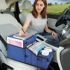 COOLBEBE Car Seat Organizer, Backseat Car Organizer with Cup Holders for Kids and Adults Travel, Cooler Compartment Passenger Seat Organizer Storage Box for Front or Middle Seat, Navy Blue