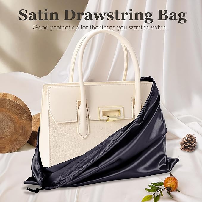 Vonty 3 Pack Silky Dust Bags for Shoes and Purses, Satin Drawstring Bag for HandBags Boots - Black Shoe Bag Silk Dust Cover Bag Protector Travel Storage Pouch(23.6 x 19.6 In)