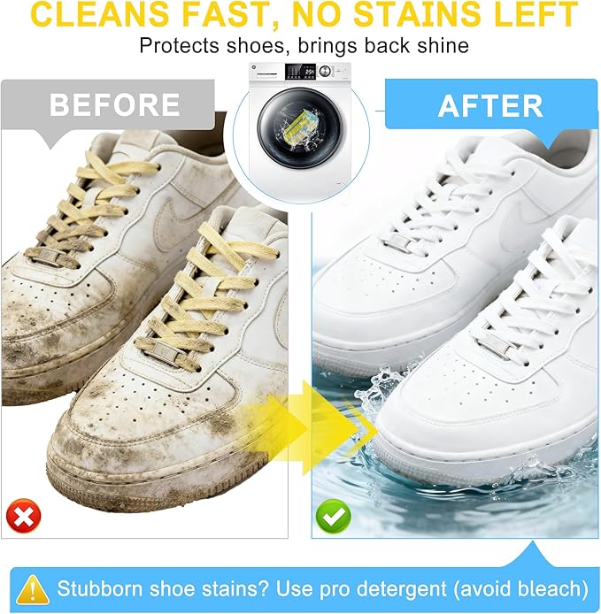 vorona Shoe Washing Machine Bag, 2PCS Reusable Shoe Bag for Washing Machine, 360° Deep Clean, Includes 4 Shoe Storage Dust Bags & 2 Drying Racks, XXL Laundry Shoe Bag for Sneakers Tennis Shoes, Yellow