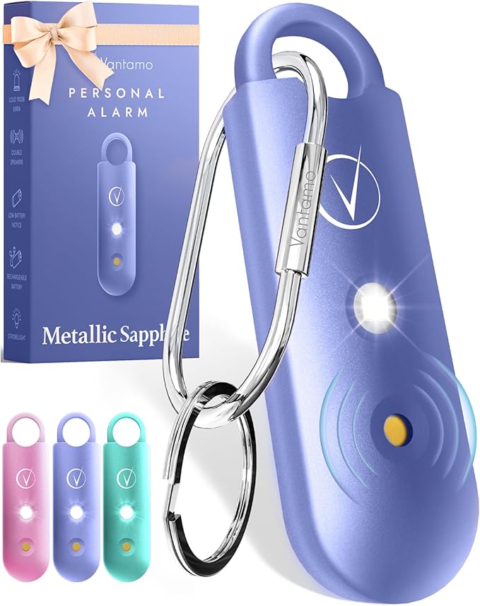 Vantamo Personal Alarm for Self Defense with Low Battery Notice, Strobe Light & Extra Loud 130 dB Double Speakers Safety Keychain Set for Women, Rechargeable Panic Button for Womens Self Defense