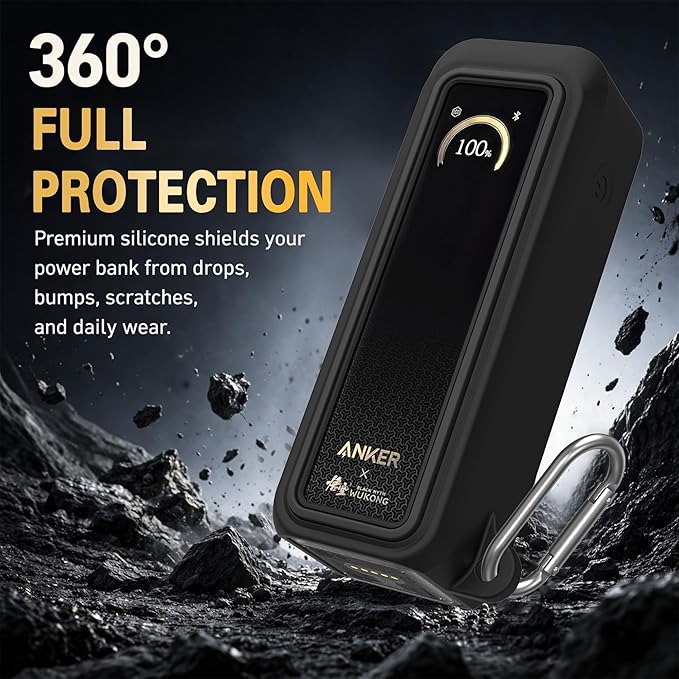 Silicone Case for Anker Prime Power Bank 20100mAh 220W Travel Protective Cover, Full-Body Shockproof | Compact | Tactile Grip | Impact Protect for Anker Power Bank 220W with Keychain (Black)