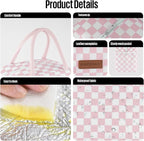 douyadady Lunch Bag Women/Men Lunch Box Women/Men (Pink+White Checkerboard)