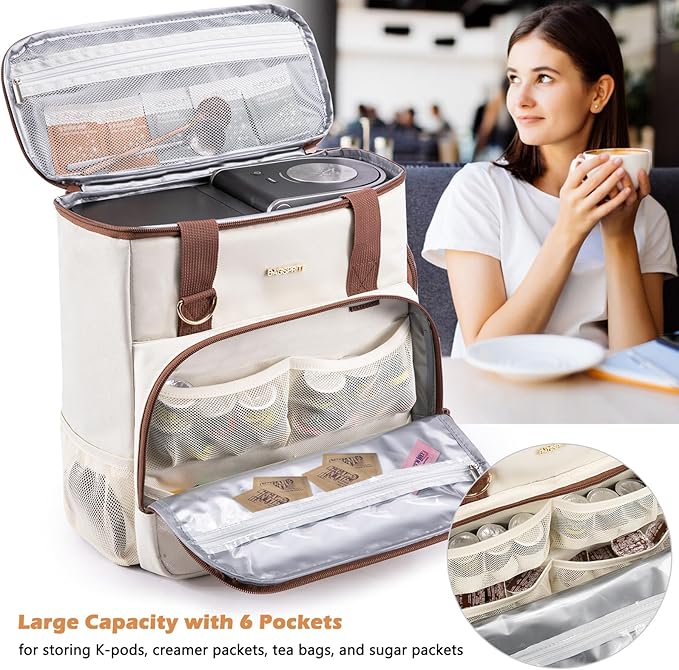 BAGSPRITE Travel Coffee Maker Carrying Case for Keurig K-Mini Plus & K-Slim – Portable Single Serve Coffee Machine Storage Bag with Accessories Space, Coffe e Maker Travel Bag