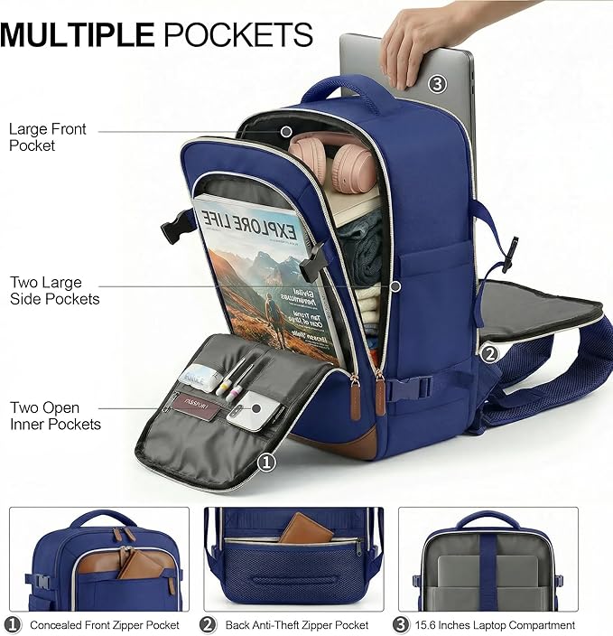 TILYMOL Travel Backpack for Women & Men - 15.6 inch Laptop Backpack Airplane Flight Approved, Large Carry On Anti-theft Bag for Travel Work Business Weekender