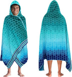 COTTON CRAFT Hooded Beach Towel - Oversized XXL 35x84 Towel with Hood for Adults - The Big Kahuna 7 Foot Large Beach Blanket Towel - Big & Tall - Soft 100% Cotton Velour Pool Bath Wrap - Blue Tiles