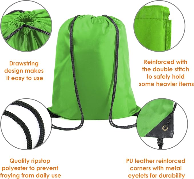 BeeGreen Yellow Green Drawstring Backpack Bags Bulk 2 Pack X-Large 22.4" L x 17.5" W Sports Cinch Sackpack Gym String Bags Machine Washable Heavy Duty for Men Women