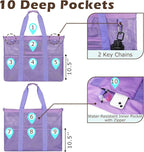 Fammart Mesh Beach Bag, Large Beach Tote with Zipper Pocket, Toys Pool Bag for Family Travel Vacation Cruise Essentials